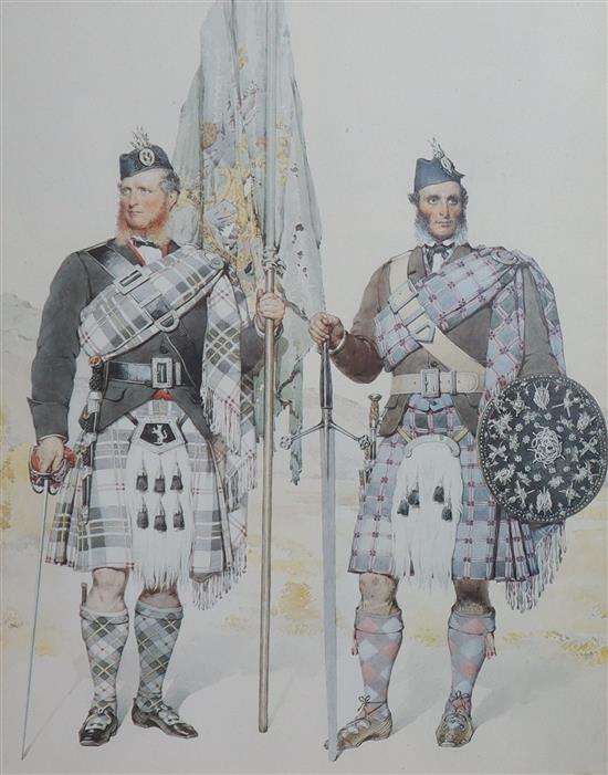 After Kenneth Macleay, a set of thirty-one colour prints of Highland uniforms and tartans 21 x 16cm